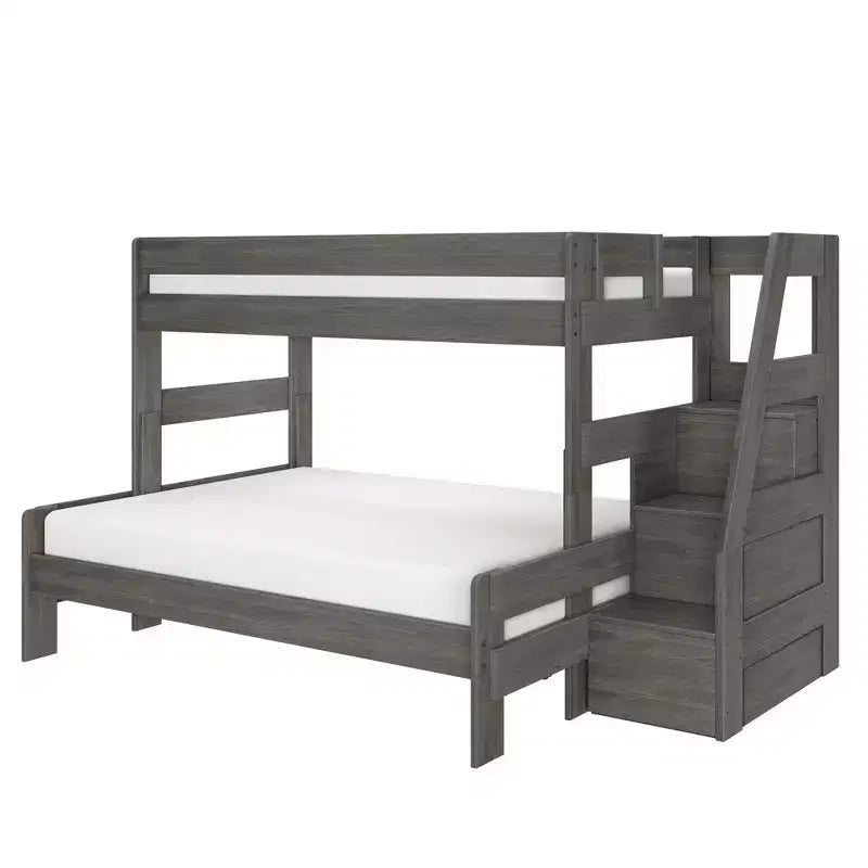 Lit superposé simple XL sur grand lit double avec escalier de style moderne (Modern Farmhouse)