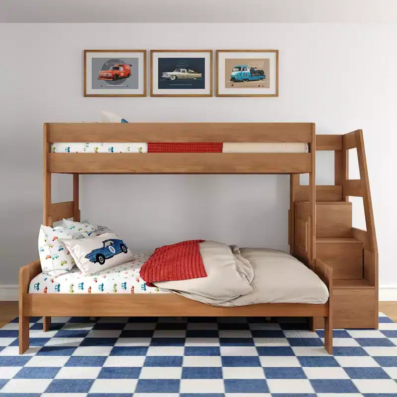Lit superposé simple XL sur grand lit double avec escalier de style moderne (Modern Farmhouse)