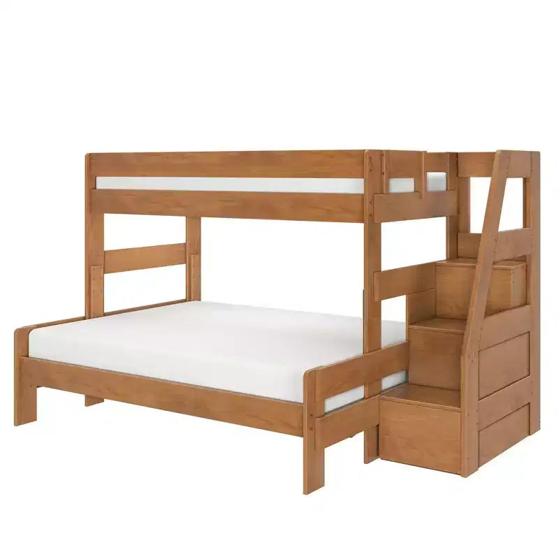 Lit superposé simple XL sur grand lit double avec escalier de style moderne (Modern Farmhouse)