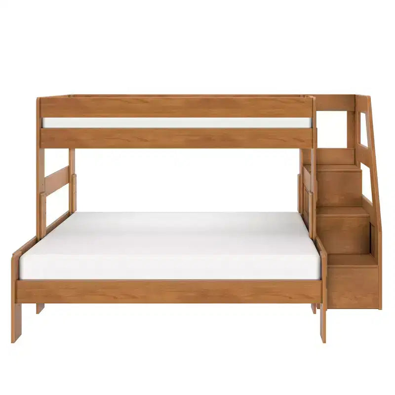 Lit superposé simple XL sur grand lit double avec escalier de style moderne (Modern Farmhouse)