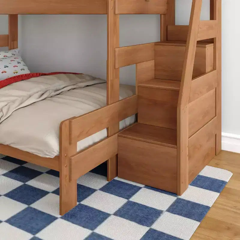 Lit superposé simple XL sur grand lit double avec escalier de style moderne (Modern Farmhouse)
