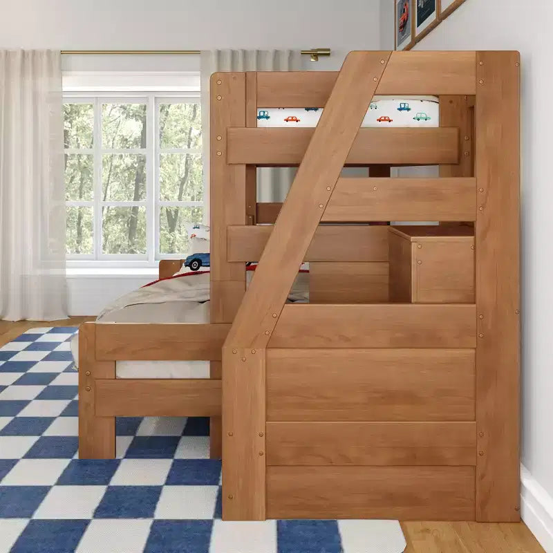 Lit superposé simple XL sur grand lit double avec escalier de style moderne (Modern Farmhouse)