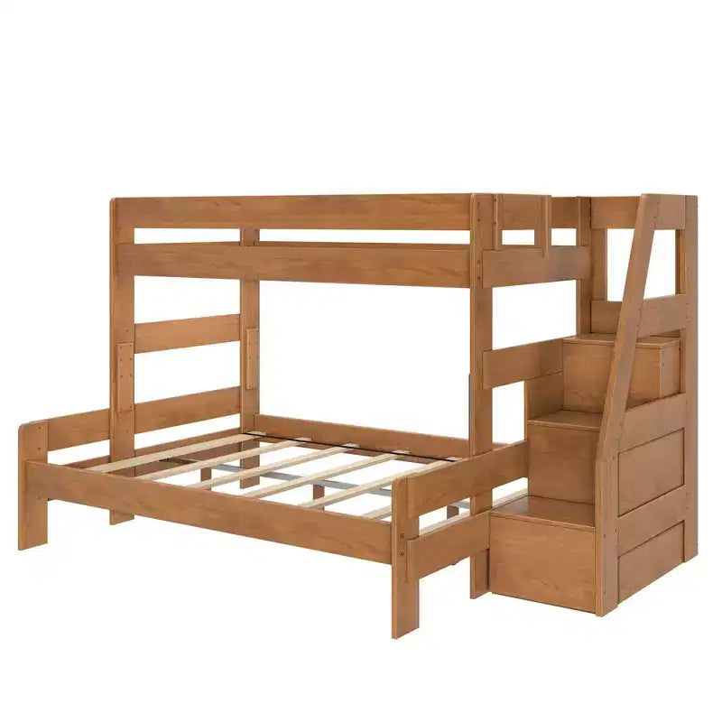 Lit superposé simple XL sur grand lit double avec escalier de style moderne (Modern Farmhouse)