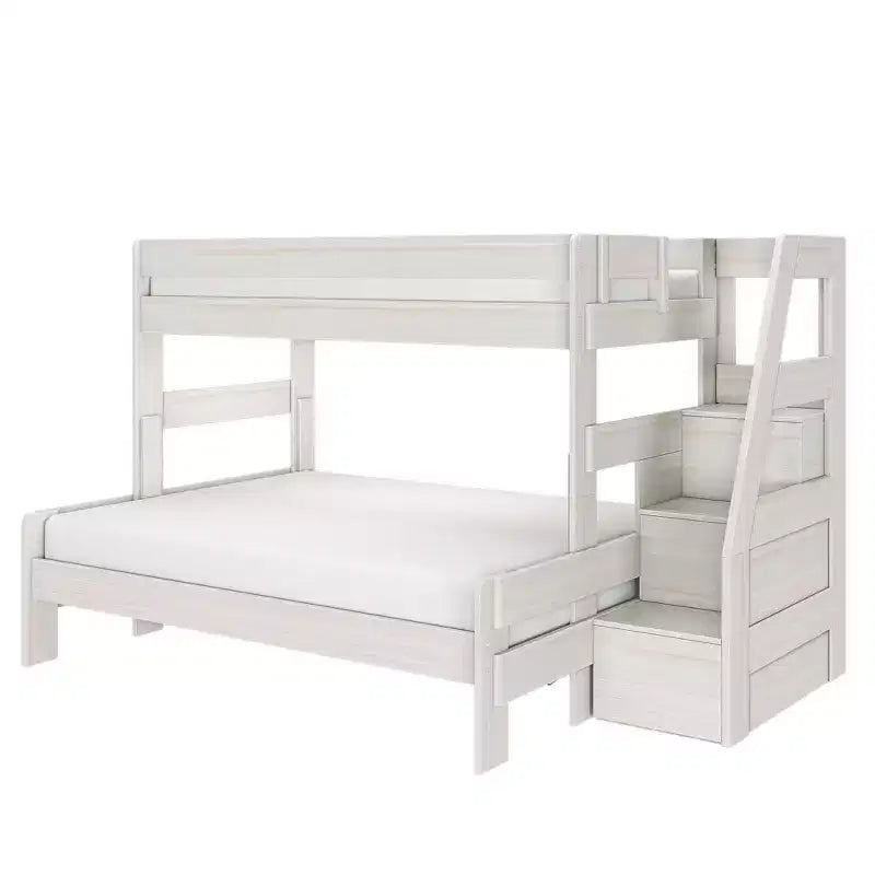 Lit superposé simple XL sur grand lit double avec escalier de style moderne (Modern Farmhouse)