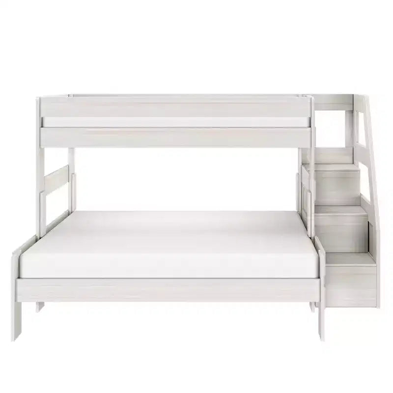 Lit superposé simple XL sur grand lit double avec escalier de style moderne (Modern Farmhouse)