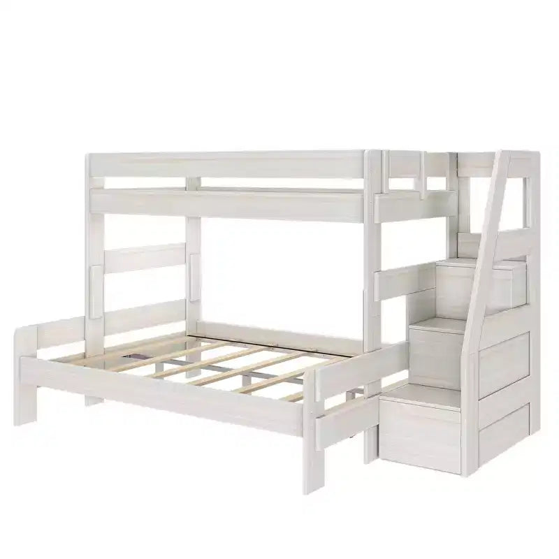 Lit superposé simple XL sur grand lit double avec escalier de style moderne (Modern Farmhouse)