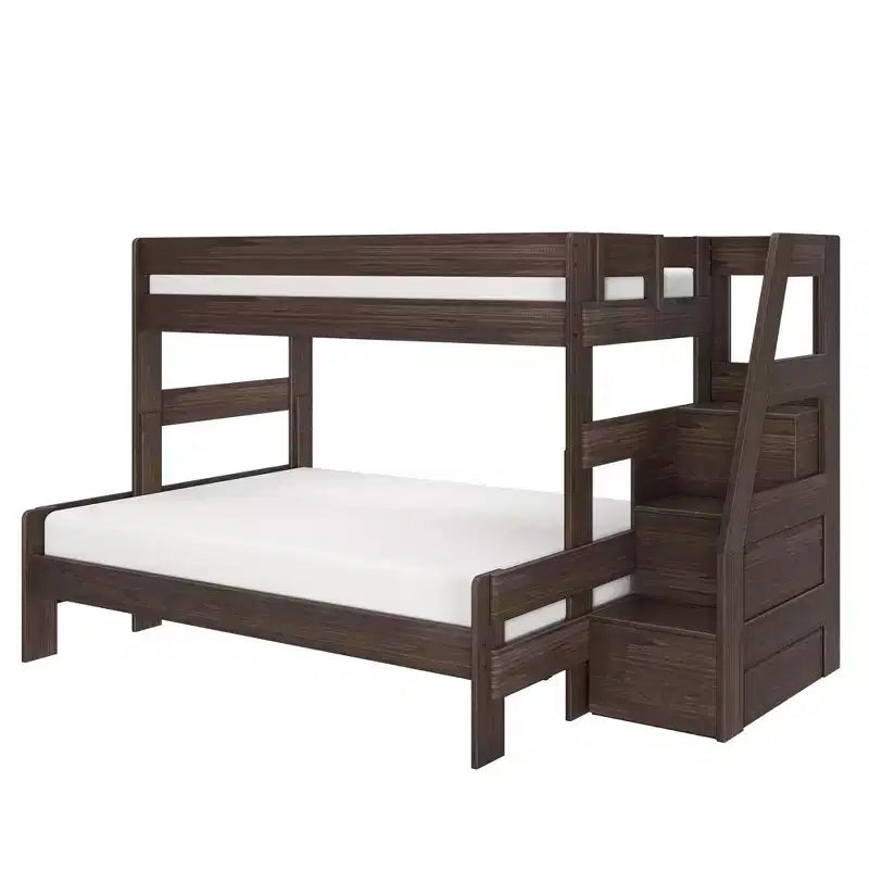 Lit superposé simple XL sur grand lit double avec escalier de style moderne (Modern Farmhouse)