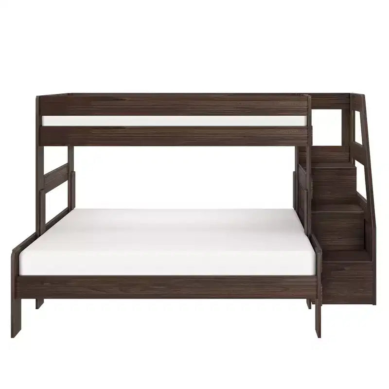 Lit superposé simple XL sur grand lit double avec escalier de style moderne (Modern Farmhouse)