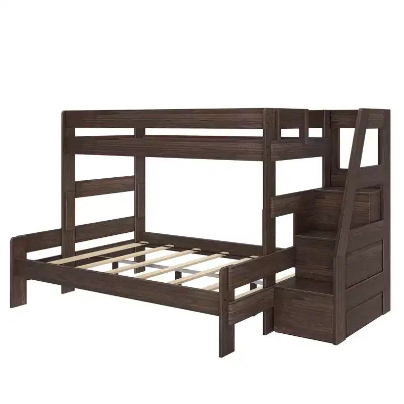 Lit superposé simple XL sur grand lit double avec escalier de style moderne (Modern Farmhouse)