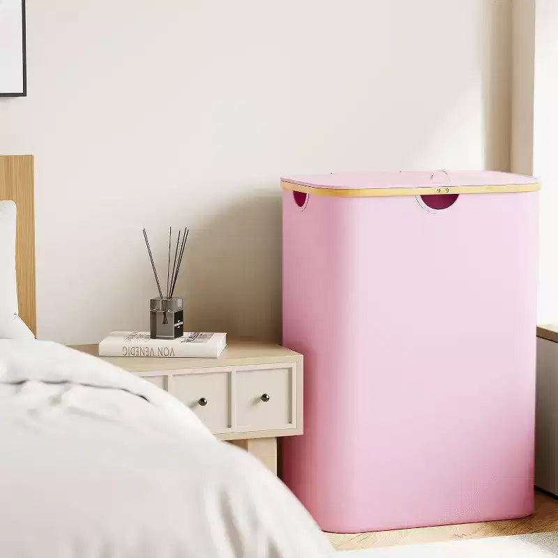 Panier à linge 2 compartiments avec 2 sacs amovibles, panier pliable de 160 L avec couvercle et poignées en bambou