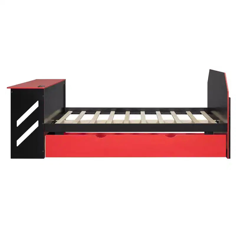 Lit de repos double avec bureau intégré, chargement USB et lit gigogne, lit multifonctionnel peu encombrant pour chambre d'amis et gaming