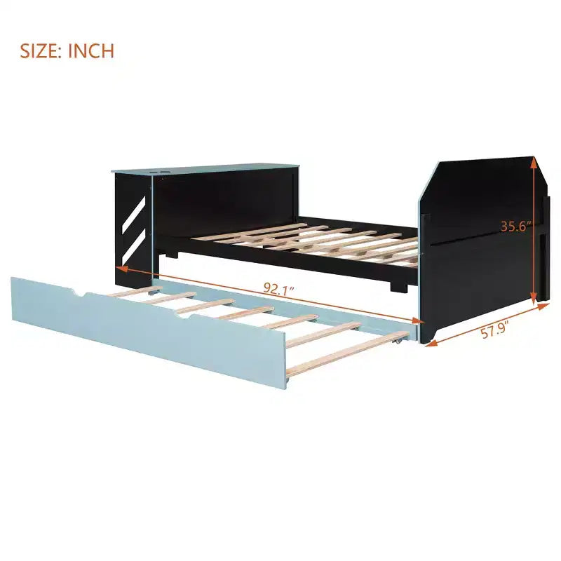 Lit de repos double avec bureau intégré, chargement USB et lit gigogne, lit multifonctionnel peu encombrant pour chambre d'amis et gaming