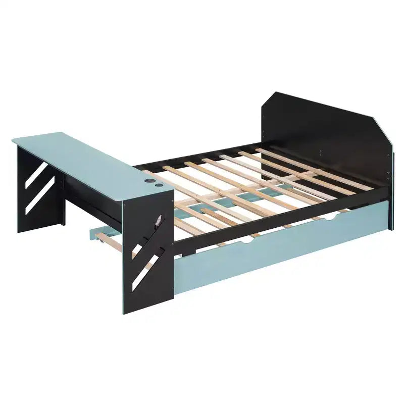 Lit de repos double avec bureau intégré, chargement USB et lit gigogne, lit multifonctionnel peu encombrant pour chambre d'amis et gaming