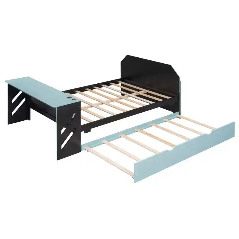 Lit de repos double avec bureau intégré, chargement USB et lit gigogne, lit multifonctionnel peu encombrant pour chambre d'amis et gaming