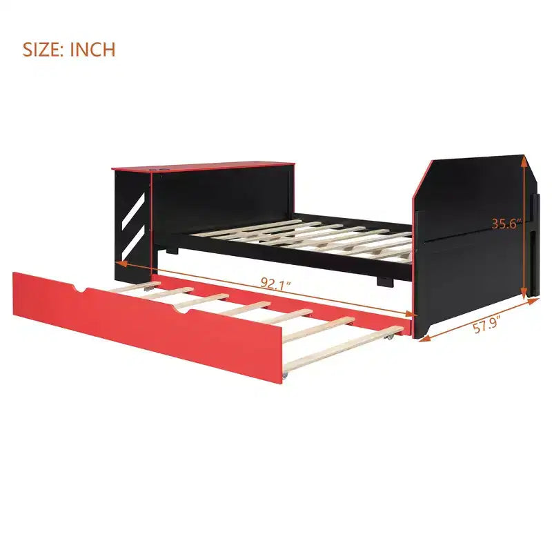 Lit de repos double avec bureau intégré, chargement USB et lit gigogne, lit multifonctionnel peu encombrant pour chambre d'amis et gaming