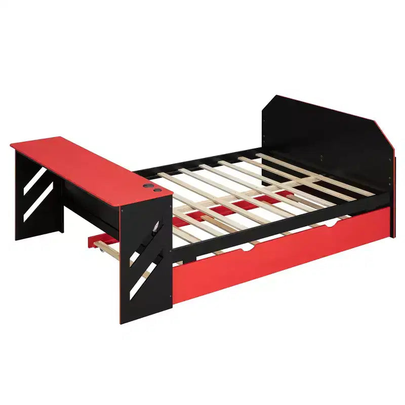 Lit de repos double avec bureau intégré, chargement USB et lit gigogne, lit multifonctionnel peu encombrant pour chambre d'amis et gaming