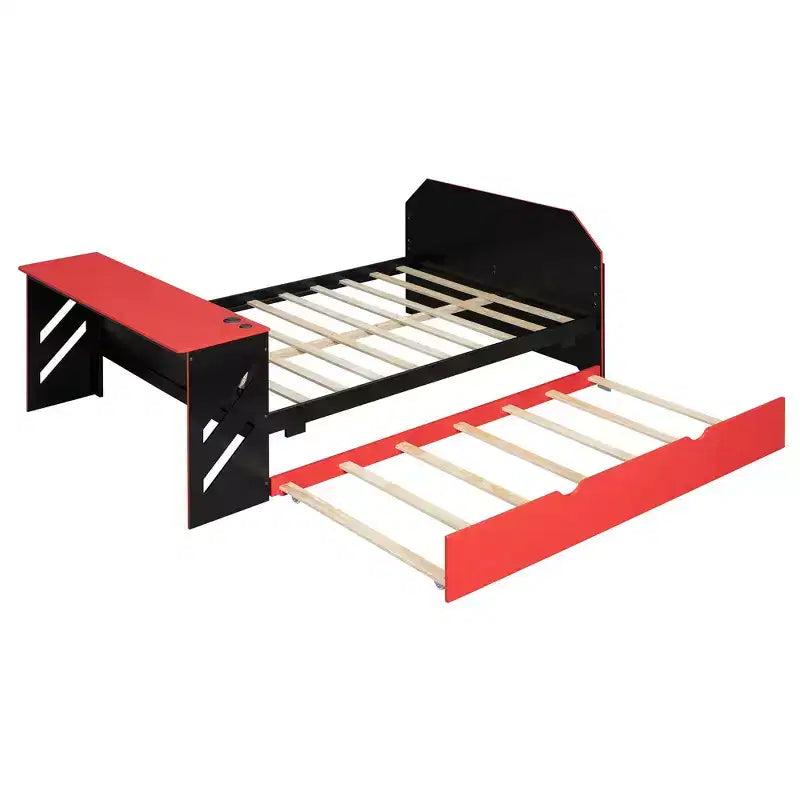 Lit de repos double avec bureau intégré, chargement USB et lit gigogne, lit multifonctionnel peu encombrant pour chambre d'amis et gaming