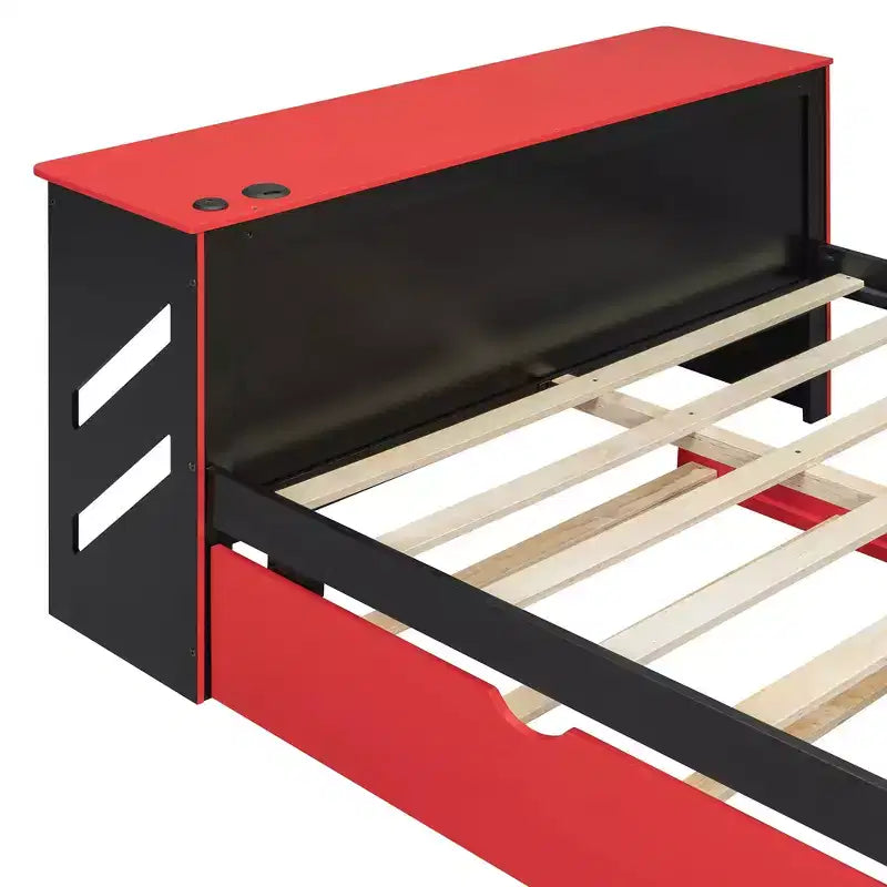 Lit de repos double avec bureau intégré, chargement USB et lit gigogne, lit multifonctionnel peu encombrant pour chambre d'amis et gaming