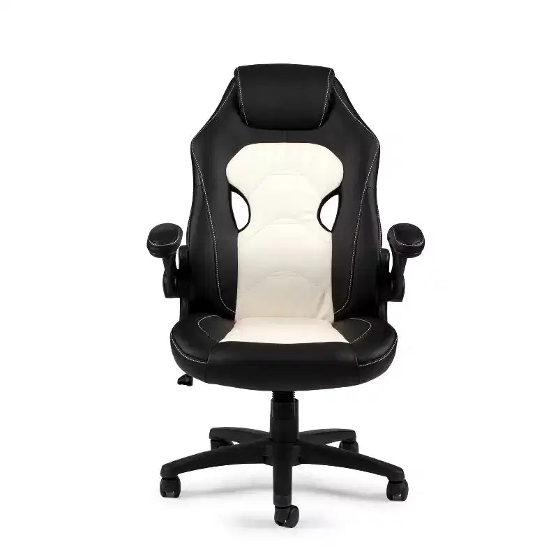 Fauteuil de bureau pivotant en similicuir noir réglable en hauteur à 104 cm avec accoudoirs fixes et rotation à 360°
