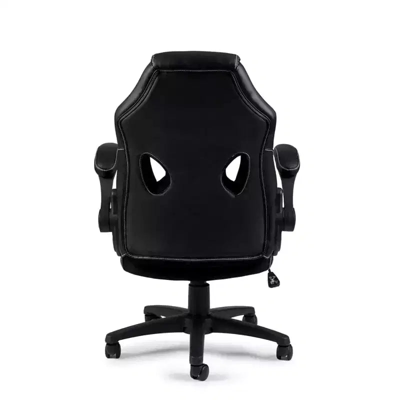 Fauteuil de bureau pivotant en similicuir noir réglable en hauteur à 104 cm avec accoudoirs fixes et rotation à 360°