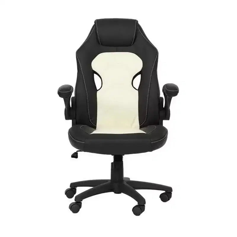 Fauteuil de bureau pivotant en similicuir noir réglable en hauteur à 104 cm avec accoudoirs fixes et rotation à 360°