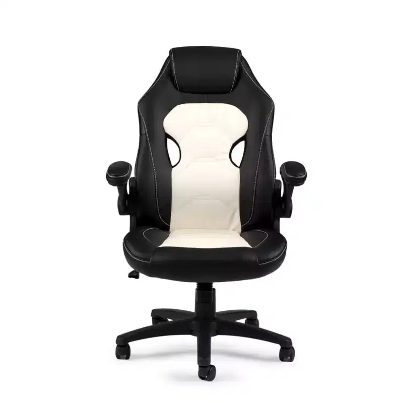 Fauteuil de bureau pivotant en similicuir noir réglable en hauteur à 104 cm avec accoudoirs fixes et rotation à 360°