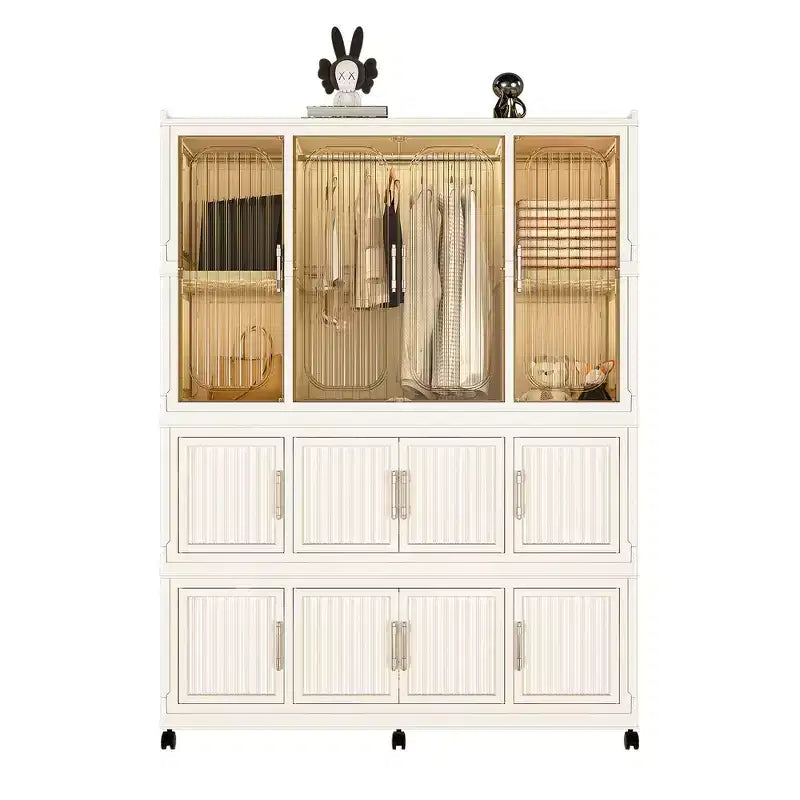 Organisateur de Rangement pour Armoire/Penderie, 9 Portes Magnétiques, 9 Cubes & 1 Tringle, 6 Cintres Inclus, Cadre en Polypropylène