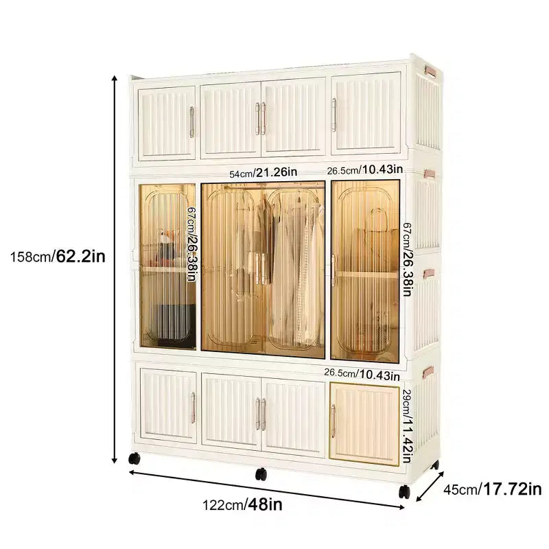 Organisateur de Rangement pour Armoire/Penderie, 9 Portes Magnétiques, 9 Cubes & 1 Tringle, 6 Cintres Inclus, Cadre en Polypropylène