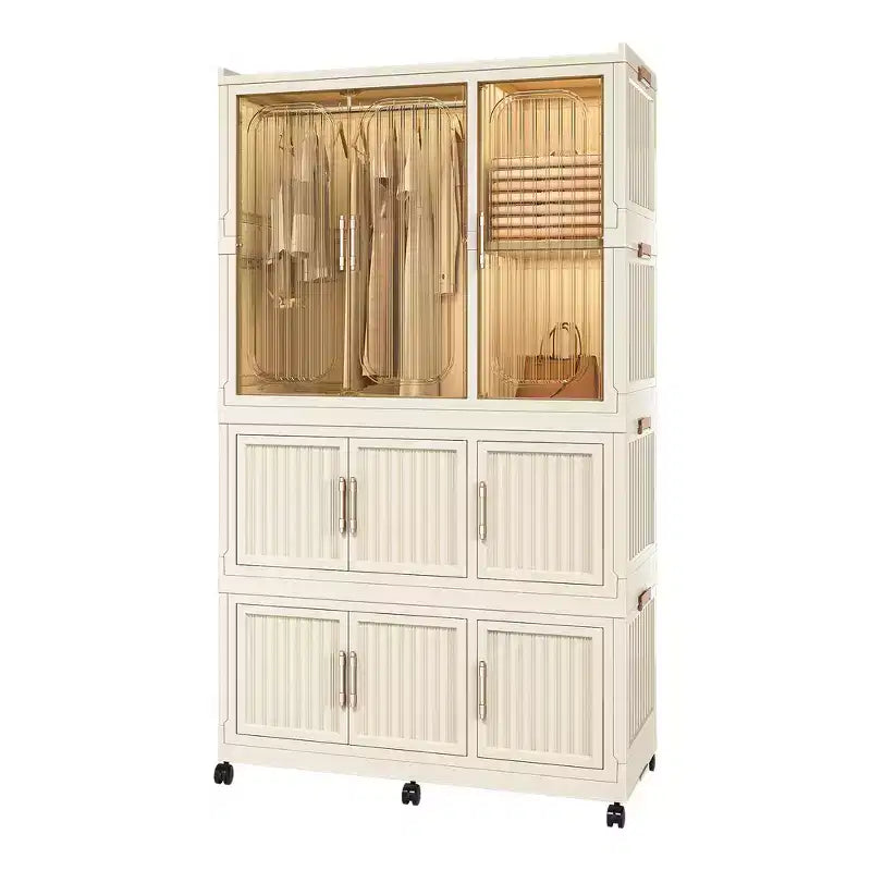 Organisateur de Rangement pour Armoire/Penderie, 9 Portes Magnétiques, 9 Cubes & 1 Tringle, 6 Cintres Inclus, Cadre en Polypropylène