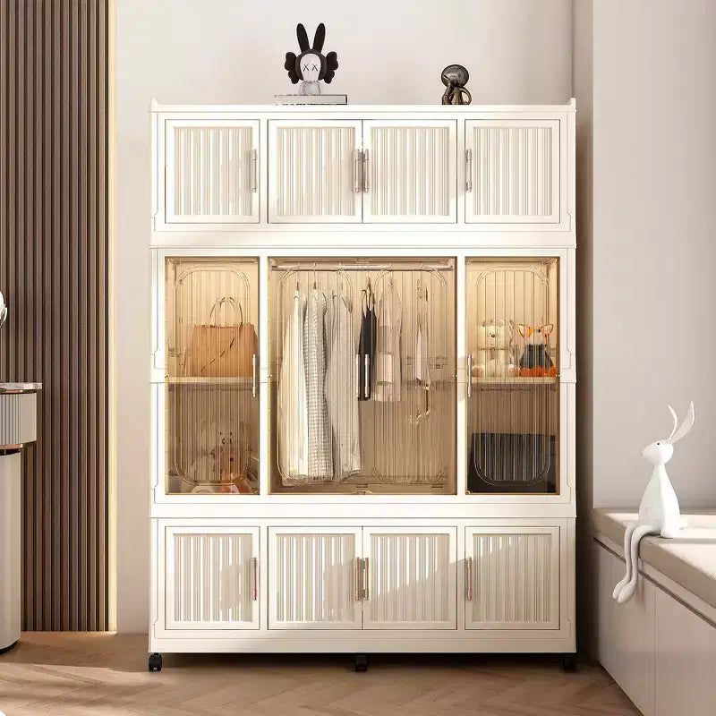 Organisateur de Rangement pour Armoire/Penderie, 9 Portes Magnétiques, 9 Cubes & 1 Tringle, 6 Cintres Inclus, Cadre en Polypropylène