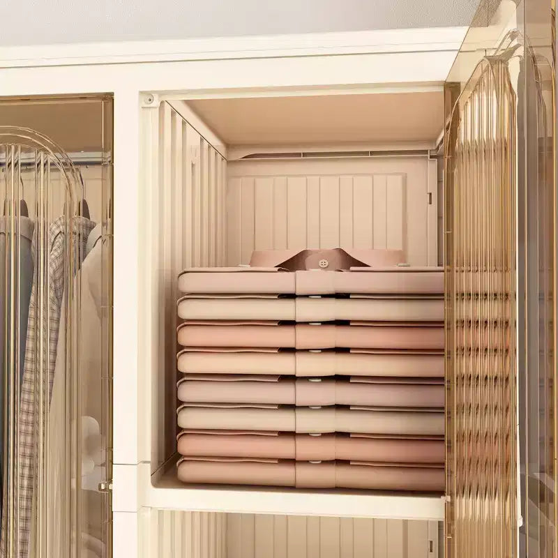Organisateur de Rangement pour Armoire/Penderie, 9 Portes Magnétiques, 9 Cubes & 1 Tringle, 6 Cintres Inclus, Cadre en Polypropylène