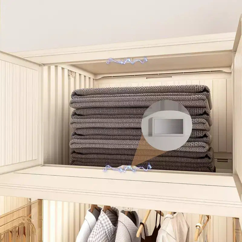 Organisateur de Rangement pour Armoire/Penderie, 9 Portes Magnétiques, 9 Cubes & 1 Tringle, 6 Cintres Inclus, Cadre en Polypropylène