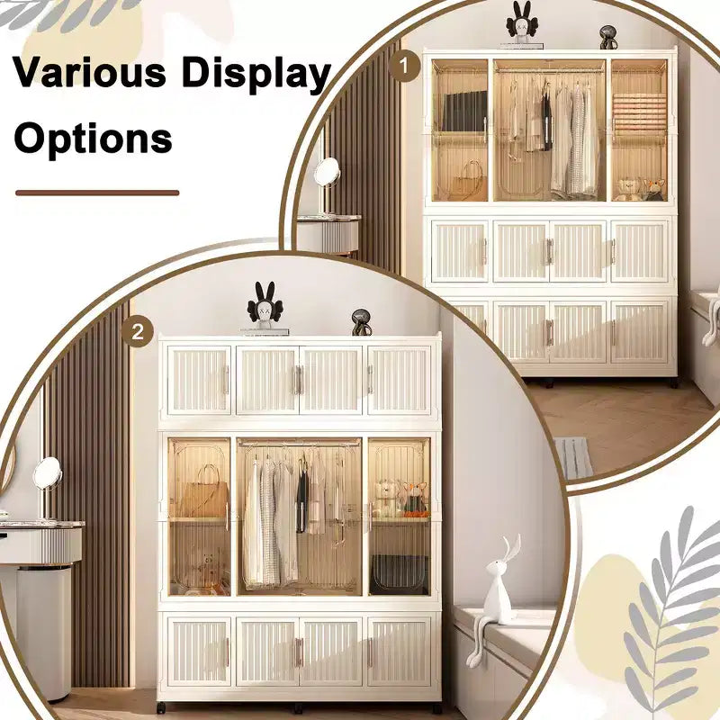 Organisateur de Rangement pour Armoire/Penderie, 9 Portes Magnétiques, 9 Cubes & 1 Tringle, 6 Cintres Inclus, Cadre en Polypropylène