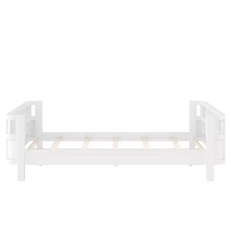 Lit plateforme complet avec barrières de sécurité et clôture amovible, en bois massif, blanc, pour enfants