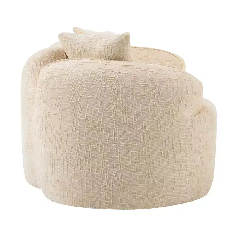 Canapé incurvé 2 places beige avec accoudoirs et 2 coussins, design compact pour toute pièce