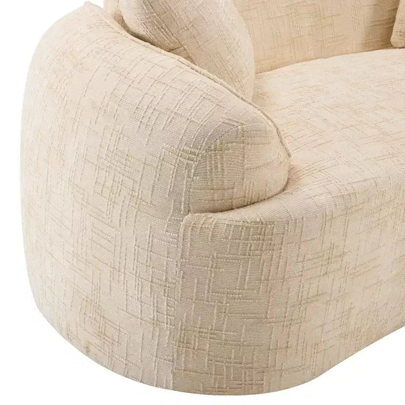 Canapé incurvé 2 places beige avec accoudoirs et 2 coussins, design compact pour toute pièce