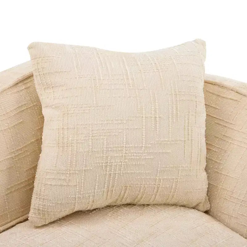Canapé incurvé 2 places beige avec accoudoirs et 2 coussins, design compact pour toute pièce