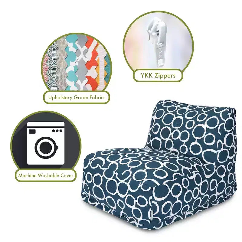 Chaise longue pouf, billes de polystyrène 50 % recyclées, usage intérieur, 91 cm L x 68 cm l x 61 cm H