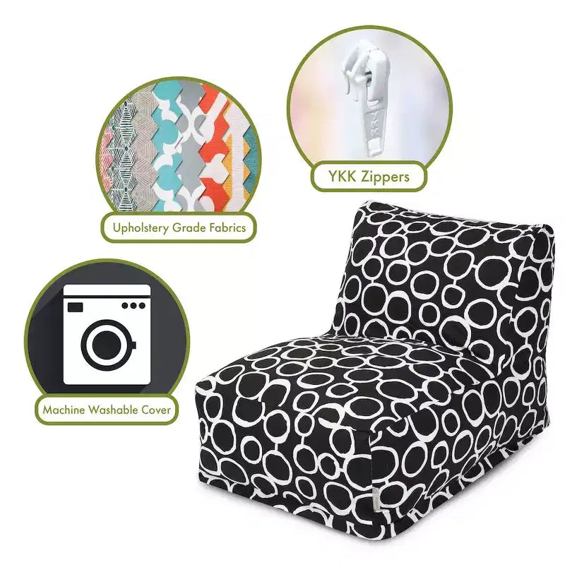 Chaise longue pouf, billes de polystyrène 50 % recyclées, usage intérieur, 91 cm L x 68 cm l x 61 cm H