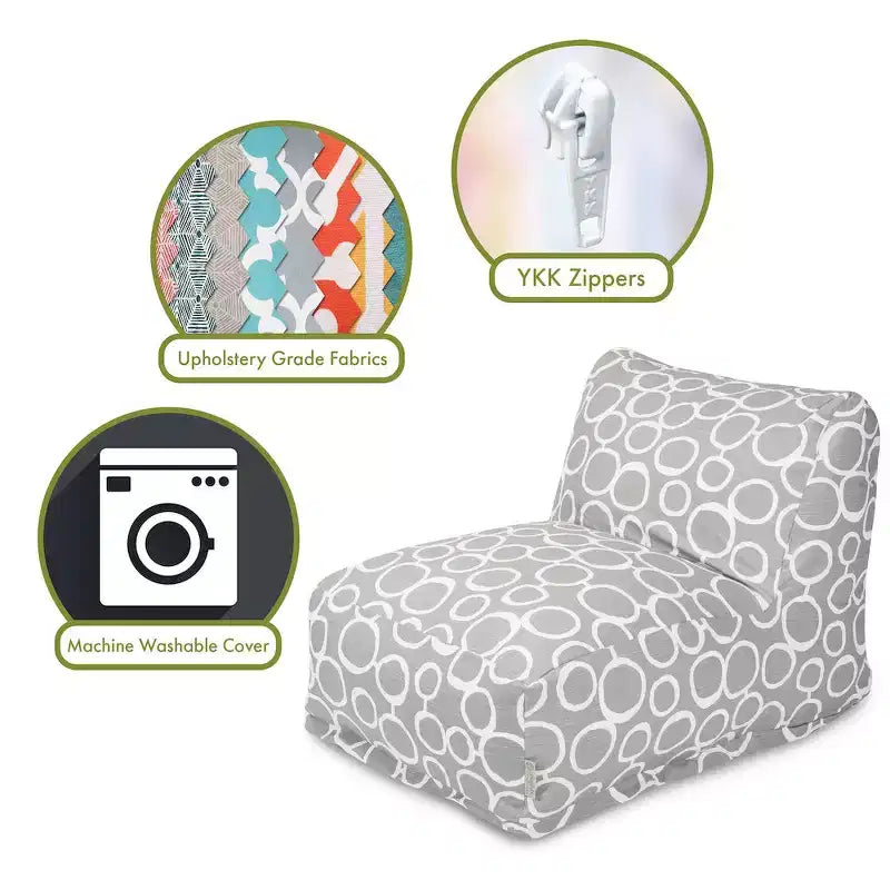 Chaise longue pouf, billes de polystyrène 50 % recyclées, usage intérieur, 91 cm L x 68 cm l x 61 cm H