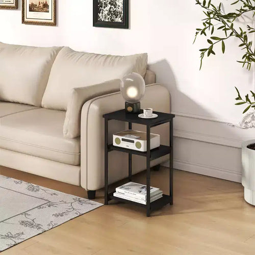 Table d'appoint rustique à 3 niveaux pour petits espaces, petite table d'appoint de ferme en bois avec étagères de rangement, table de chevet fine pour chambre, salon, bureau