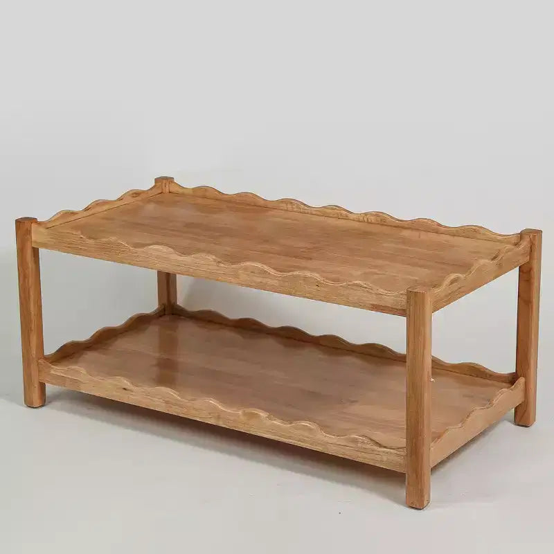 Table basse moderne en bois d'hévéa de 43" à 2 niveaux avec étagère de rangement ouverte