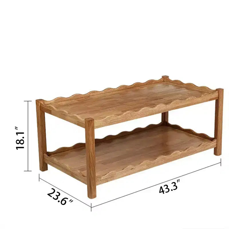 Table basse moderne en bois d'hévéa de 43" à 2 niveaux avec étagère de rangement ouverte