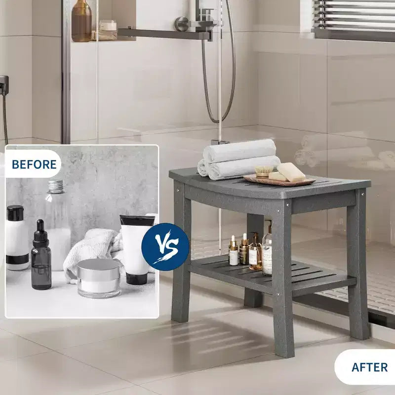 Banc de douche étanche avec étagère de rangement, tabouret de salle de bain robuste de 180 kg et siège de bain pour personnes âgées et pour le rasage des jambes