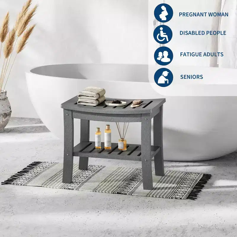 Banc de douche étanche avec étagère de rangement, tabouret de salle de bain robuste de 180 kg et siège de bain pour personnes âgées et pour le rasage des jambes