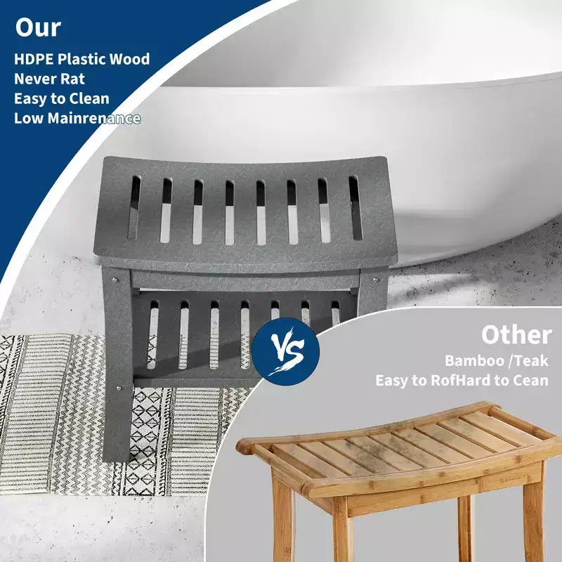 Banc de douche étanche avec étagère de rangement, tabouret de salle de bain robuste de 180 kg et siège de bain pour personnes âgées et pour le rasage des jambes