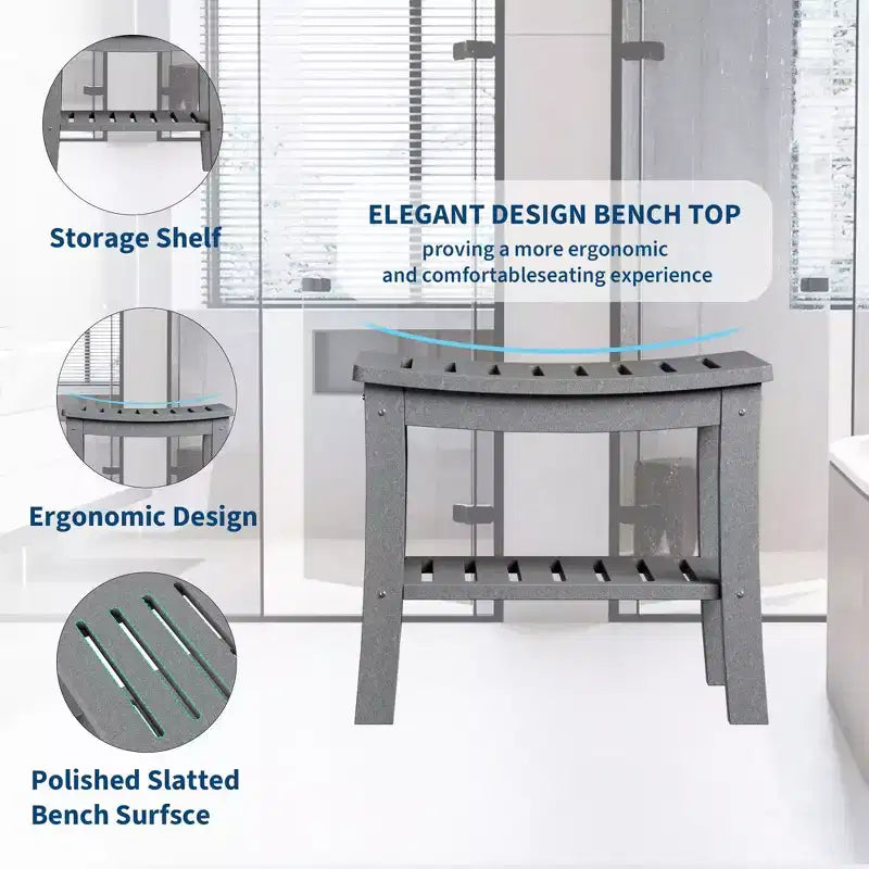 Banc de douche étanche avec étagère de rangement, tabouret de salle de bain robuste de 180 kg et siège de bain pour personnes âgées et pour le rasage des jambes