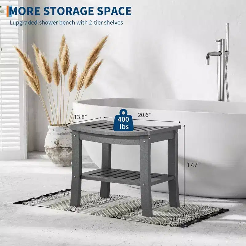 Banc de douche étanche avec étagère de rangement, tabouret de salle de bain robuste de 180 kg et siège de bain pour personnes âgées et pour le rasage des jambes