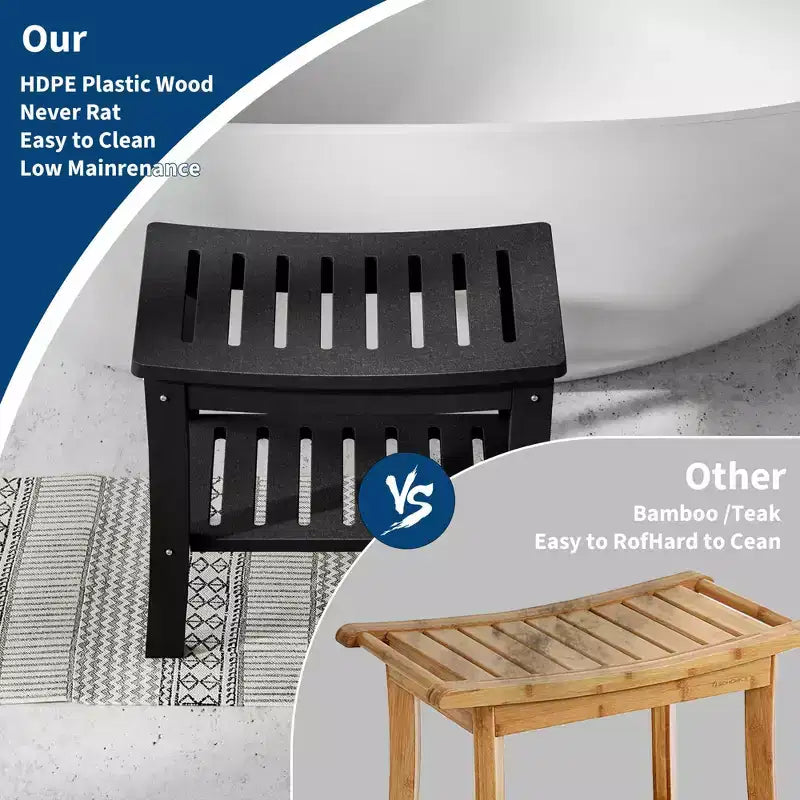 Banc de douche étanche avec étagère de rangement, tabouret de salle de bain robuste de 180 kg et siège de bain pour personnes âgées et pour le rasage des jambes