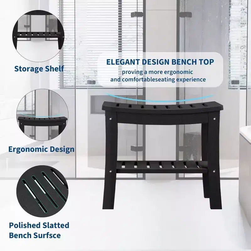 Banc de douche étanche avec étagère de rangement, tabouret de salle de bain robuste de 180 kg et siège de bain pour personnes âgées et pour le rasage des jambes